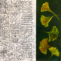 Gingko Etchings  NFS 8" X 8" Mixed media on wooden panel