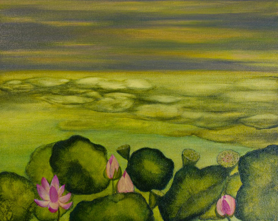 Lotus Pond  16"x20" Acrylic on canvas $445 Contact me directly to purchase