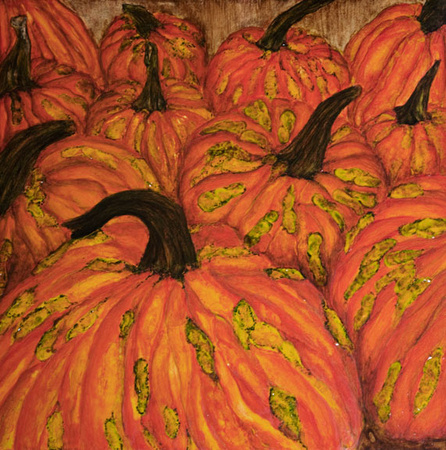 Pumpkins  12" x 12" on 7/8" wooden panel $200 Ready to hang or frame Contact me directly to purchase