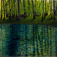 SOLD Forest, Pond  12"x12" Acrylic on canvas panel  $295.00